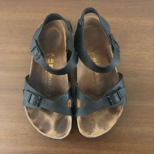 Black Leather Birkenstock Rio Sandals